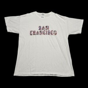 Gildan San Francisco California Floral Spell Out White Shirt Men's Large